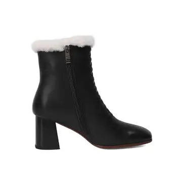 Krazing pot liela izmēra Eiropas stila īstas ādas kvadrātveida kājām augstpapēžu kurpes sieviešu ziemas saglabāt siltu nobriedis potītes zābaki L81