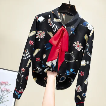 Krekls Sievietēm 2021. Gada Pavasarī Jaunas Ielidošanas Korejas Modis Drukāt Loku Salds Šifona Blūze Elegants Tops