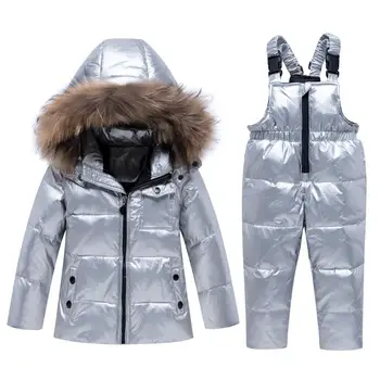 Krievijas Ziemas Kostīmi Zēniem un Meitenēm 2019 Slēpošanas Tērps, Bērnu Apģērbu Komplekts Baby Pīļu dūnu Jaka Mētelis + Silts Kombinezons Bērniem Snowsuit