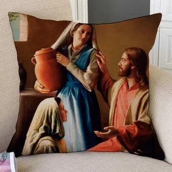 Kristīgās Mākslas Jēzus Kristus Eļļas Glezna Mājas Dekoratīvs Dīvāns Mest Spilvens Kokvilnas Veļa Bībeles Stāsts, Kas Ilustrē Spilvena Vāka