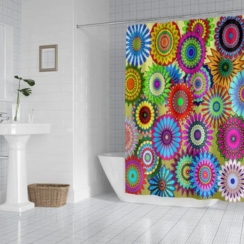 Krāsa mandala maziem ziediem poliestera iespiesti ūdensizturīgs dušas aizkars vannas istaba nodalījuma aizkars rūpnīcas tiešā pārdošana