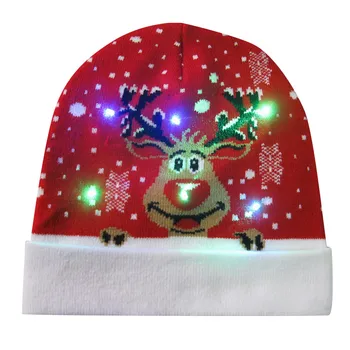 Krāsains Priecīgus Ziemassvētkus Led Gaismas-up Adīt Cepuri Džemperis Beanie Hairball Siltu Ziemassvētku Klp Dāvanas Ir 2021. Jaunā Gada Rotājumiem