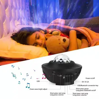 Krāsains Zvaigžņotās Debess Projektoru Blueteeth USB Balss Kontroles Mūzikas Atskaņotājs, LED Nakts Gaisma Okeāna Viļņu Romantiska Projekcijas Lampas