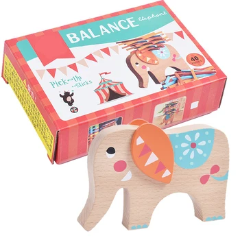 Krāsains koka dzīvnieku zilonis līdzsvaru celtniecības bloki bērnu agrīnās mācīšanās apgaismības izglītības rotaļlietas bērniem dāvanas