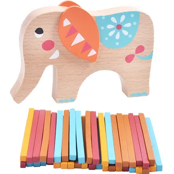 Krāsains koka dzīvnieku zilonis līdzsvaru celtniecības bloki bērnu agrīnās mācīšanās apgaismības izglītības rotaļlietas bērniem dāvanas