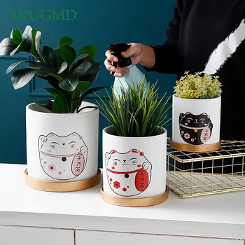 Krāsotas Bell Cat Modelis Keramikas Puķu Pods Office Desktop Laimīgs Apdare Taisni Puķu Pods Ziedu Kompozīcijas, Konteineru