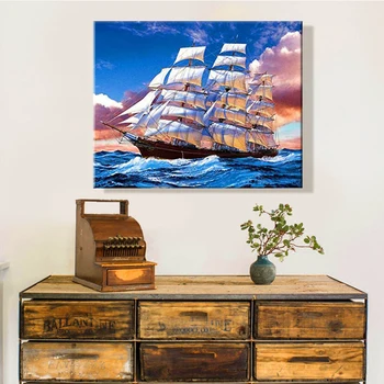 Krāsu skaits mākslas glezniecības numurus ar Jahtu Braukt vējš un viļņi Dzīvojamā istaba dekoratīvās piekārtiem bildes rokasgrāmata
