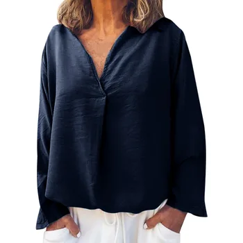 Kundze apģērbu OWLPRINCESS 2020. gada Rudenī ar garām Piedurknēm V-veida kakla Gadījuma Zaudēt Top vienkrāsainu T-krekls