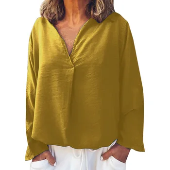 Kundze apģērbu OWLPRINCESS 2020. gada Rudenī ar garām Piedurknēm V-veida kakla Gadījuma Zaudēt Top vienkrāsainu T-krekls