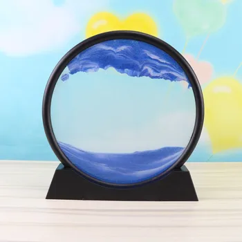 Kustīga Smilšu Mākslas Ainu Apaļā Stikla 3D Dziļūdens Sandscape Kustību Displeja Plūstošā Smilts Rāmis 7/12inch mājas Apdare