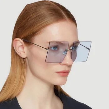 Kvadrātveida Saulesbrilles Sieviešu 2020 Jaunu Luksusa Zīmolu Modes Flat Top Sarkanā, Zilā Skaidrs, Objektīvs Lielgabarīta Bez Apmales Mirro Vīriešiem Gafas Brilles