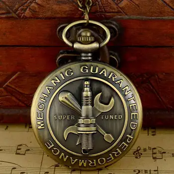 Kvarca Bronzas Steampunk Stila Fob Skatīties Vintage Ķēdes pulkstenis ar Kvarca Kaklarota Kabatas Pulksteņu Vīriešiem Kulons Sieviešu Pulksteņi