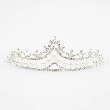 Kāzu Līgavas Kristāla Pērļu Krelles Tiara Galvu Prom Meitene Princess Crown Cepures Matu Accessiories LL@17