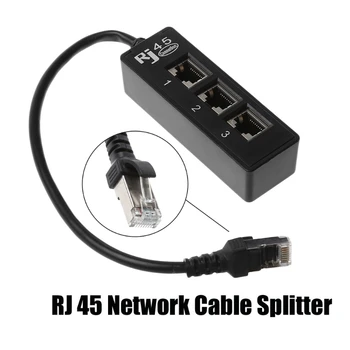 LAN Ethernet Tīkla RJ45 1 Vīriešu un 3 Sieviešu Savienotājs Sadalītāja Kabeļa Adapteri