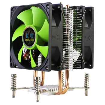 LANSHUO CPU Radiatoru CPU Cooler 2 Siltuma Caurules Ultra Klusa Dzesēšanas Ventilators LGA 2011 X79 X99 X299 (3Pin Dual Fan)