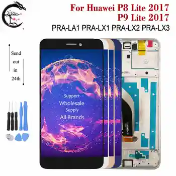 LCD Ar Rāmi Huawei P8 Lite 2017 PRA-LX1 PRA-LX2 PRA-LX3 PRA-LA1 Pilna Ekrāna Pieskarieties Digitizer Montāža P9 Lite 2017 Displejs