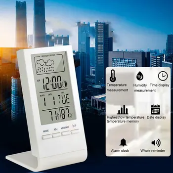 LCD Digitālo Termometru, Higrometru, Modinātājs Kalendārs Laika Stacija Galda Pulkstenis, Temperatūras, Mitruma Mērītājs, Barometrs, Iekštelpu #