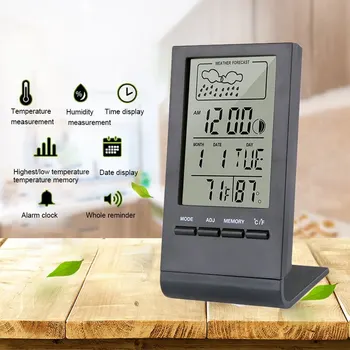 LCD Digitālo Termometru, Higrometru, Modinātājs Kalendārs Laika Stacija Galda Pulkstenis, Temperatūras, Mitruma Mērītājs, Barometrs, Iekštelpu #