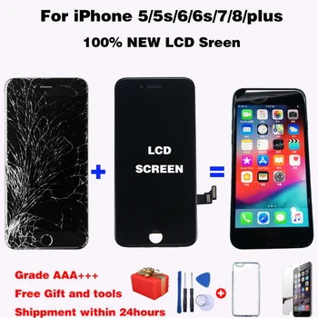 LCD Displejs Priekš iPhone 6 7 8 plus skārienekrāns Digitizer iPhone 6S 5 5S SE Nomaiņa AAA+++ Kvalitāte ar bezmaksas rīkiem