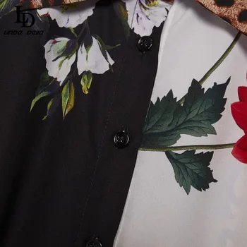 LD LINDA DELLA 2021. gada Pavasarī Skrejceļa Elegants Krekls Kleitas, Sievietēm, Savukārt Apkakle Jostu Leoparda Punkti Ziedu drukāt Zaudēt Mini Kleita