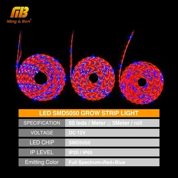 LED Augt Sloksnes S5050 3/4/5 Red 1 Zils 5M Pilna Spektra IP65 Fito Gaismas efektu Izraisošo Hidroponiskas Augu audzēšana DC 12V Fitolamp