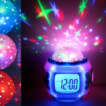 LED Digitālais Modinātājs Zvaigžņotām Star Mirdzoša Modinātājs bērniem, Bērnu Istabas Kalendārs Termometrs Nakts Gaismas Projektors
