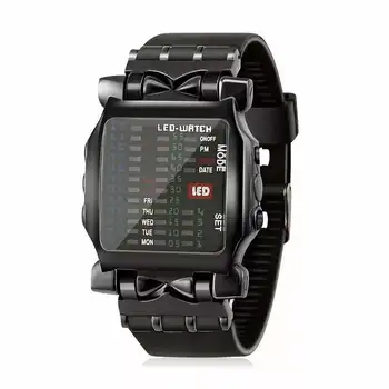 LED Digitālo Skatīties Bināro Skatīties, Skatīties Sportu, Militāro Luksusa Vīriešiem Square Style Atdzist Krāsains relogio digitālo бинарные мужские часы