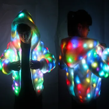 LED Gaismas Mākslīgās Kažokādas Mētelis Dāma Bārs Deju Šovu, Naktsklubs Drēbes, LED, DJ Tērpi. Ziemassvētkiem, Halloween Puse, Cospaly Uzvalks