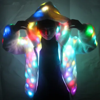LED Gaismas Mākslīgās Kažokādas Mētelis Dāma Bārs Deju Šovu, Naktsklubs Drēbes, LED, DJ Tērpi. Ziemassvētkiem, Halloween Puse, Cospaly Uzvalks