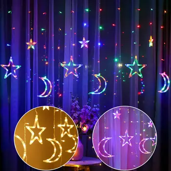 LED Lāsteku Zvaigžņu Mēness Lampas Pasaku Aizkaru String Gaismas Ziemassvētku Vainags Āra Bārs Sākuma Kāzu Puse, Dārza Logu Dekori