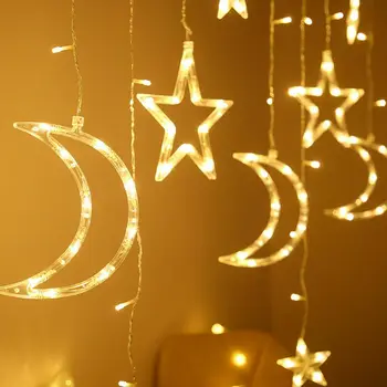 LED Lāsteku Zvaigžņu Mēness Lampas Pasaku Aizkaru String Gaismas Ziemassvētku Vainags Āra Bārs Sākuma Kāzu Puse, Dārza Logu Dekori