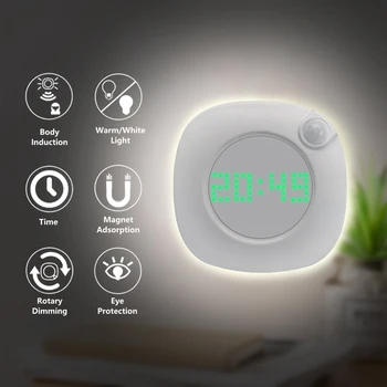 LED PIR Kustības Sensoru Nakts Gaisma ar Laiku, kad Pulksteņa Mājas Guļamistaba, Kāpnes, Sienas Lampas Spilgtumu Akumulatora Jauda 2 Apgaismojums Krāsa