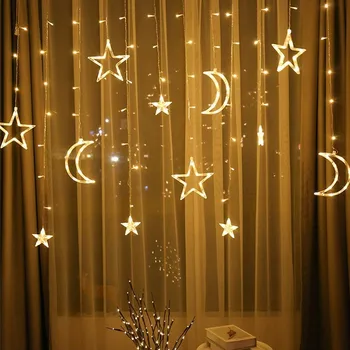 LED Pasaku Aizkaru Gaismas 3M Moon Star Pentagramma Vainags Lampas String Gaismas Ziemassvētku Brīvdienās, Kāzu Dekorēšana ES/ASV/UK Plug