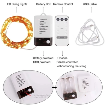 LED Pasaku Vīt Āra Ūdensizturīgs Dārza Ziemassvētku Rotājumi Gaismas Stīgu Akumulators/USB Powered Vainags Jauno Gadu Kāzu Puse