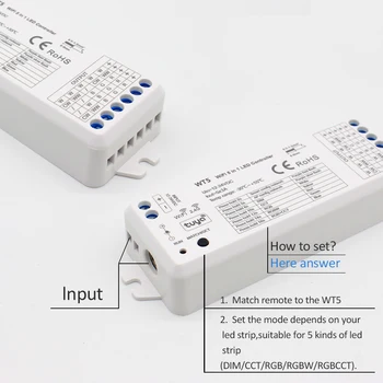 LED RGBCCT Kontrolieris 12V 24V DC 5 in 1 Reostats RGB KMT RGBW RGBWW Sloksnes Tuya Smart Wifi Balss Apmācies 2.4 G RF Tālvadības WT5