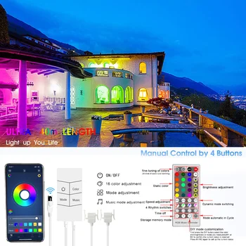 LED Sloksnes Gaismas, Bluetooth 20m Viens Rullis 65.6 pēdu Mūzikas Sinhronizācijas 5050 RGB Kontrolē PROGRAMMU+Remote+Mikrofons+4 Slēdzis, Mūzikas Sinhronizēšana