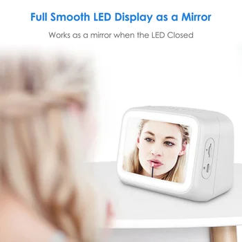 LED Spogulis, Modinātājs Digitālo Atlikt Galda Pulkstenis ar Bezvadu Bluetooth 5.0 LED Spoguļu Displejs Modinātājs ar FM Radio, Mūzikas Atskaņotājs-TF