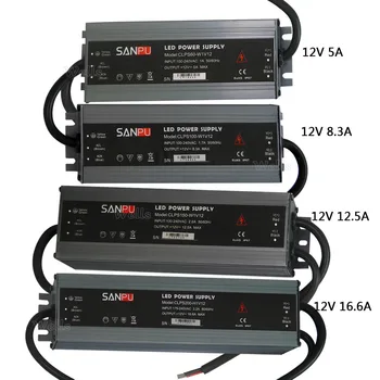 LED ultra-plānas ūdensizturīgs barošanas IP67 DC12V transformators, 60W/100W/120W/150W/200W led Draiveri led lentes