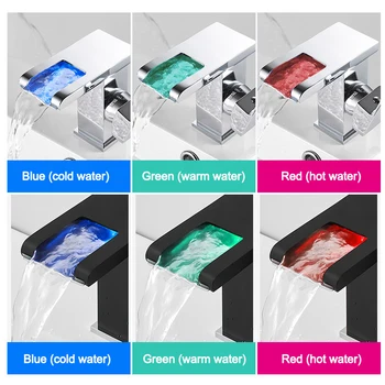 LED, Ūdenskritums Vannas istaba Baseins, Jaucējkrāns, Temperatūra, Krāsas, Mainīt Melnā Vannas Jaucējkrāns Klāja Uzstādīta Mazgāšanas Izlietne