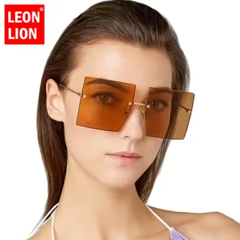 LEONLION bez apmales Lielgabarīta Saulesbrilles Sieviešu Laukumā Saulesbrilles Sieviešu Luksusa Zīmolu Brilles par Sieviešu/Vīriešu Vintage Oculos De Sol