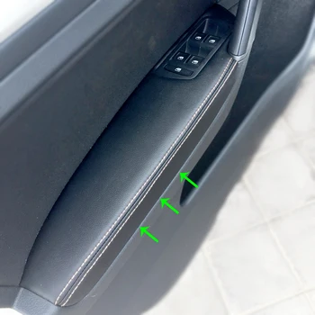 LHD/RHD VW Golf 7 2016 2017 2018 4gab Melns ar baltu līniju, Automašīnas Durvju Roku balstu Panelis Microfiber Ādas Vāciņš Melns