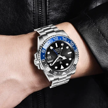LIGE Top Zīmolu Automātiskie Pulksteņi reloj hombre Luksusa Vīriešu Mehāniskās rokas Pulkstenis Nerūsējoša Tērauda Ūdensizturīgs GMT Gaismas Skatīties Vīrieši