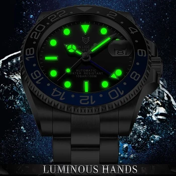 LIGE Top Zīmolu Automātiskie Pulksteņi reloj hombre Luksusa Vīriešu Mehāniskās rokas Pulkstenis Nerūsējoša Tērauda Ūdensizturīgs GMT Gaismas Skatīties Vīrieši