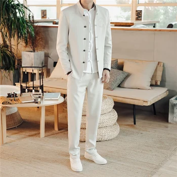LOLDEAL Pavasara Ķīniešu Stila Tērps, Vīriešu Uzvalku Pavasara tīrtoņa Krāsu Gadījuma Stand Apkakli Tunika Uzvalks