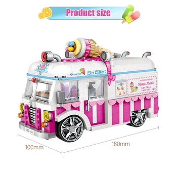 LOZ Mini Celtniecības Bloki, saldējums Van Rozā Auto Kūka Autobusu, Kravas automašīnu Modeli, Izglītības Rotaļlietas Meitenēm Radītājs Draugiem 1244pcs Ķieģeļu