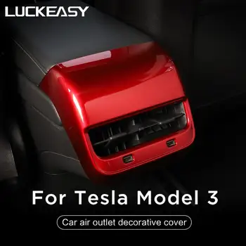 LUCKEASY Par Tesla model 3 2017-2019 Aizmugurējie elkoņbalsti box ABS dekoratīvu formu, iekšējā apdare, Auto Piederumi, sarkans/balts