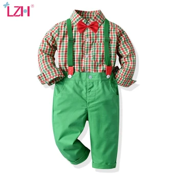 LZH 2021. gada Rudenī Bērnu Apģērbu tauriņu+Pleds Krekli+Bikses Bērnu Zēniem Apģērbu Komplekts Toddler Bērniem Ziemassvētku Oficiālu Banketu Uzvalks