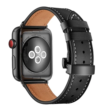 Labas Kvalitātes Īstas Ādas Watchband Apple Skatīties 5 4 3 2 1 Grupa 44mm 40mm Tauriņš Aizdare Siksnu iWatch 42mm 38mm Jostas