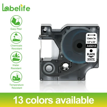 Labelife 1Pack 45010 45013 45018 12mm marķējuma lentes Melns uz Balta ir Savietojams Dymo D1 etiķešu Printeri Dymo LM160 LM280 Dymo PNP