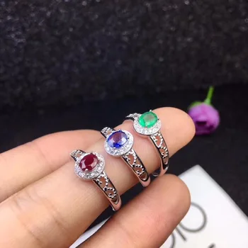 Labākā pārdošanas dāmas gredzenu, dabas emerald, dabas ruby, dabas tanzanite gredzens, 925 sterling sudraba